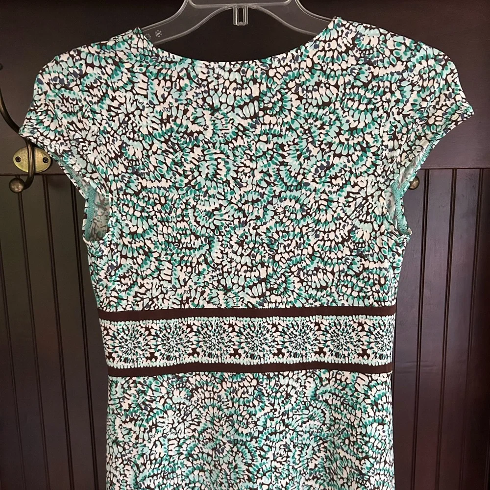 Y2K BCBGMAXAZRIA Babydoll Dot Print Dress Brown Teal Preppy Indie Sleeze Size M - Picture 10 of 12